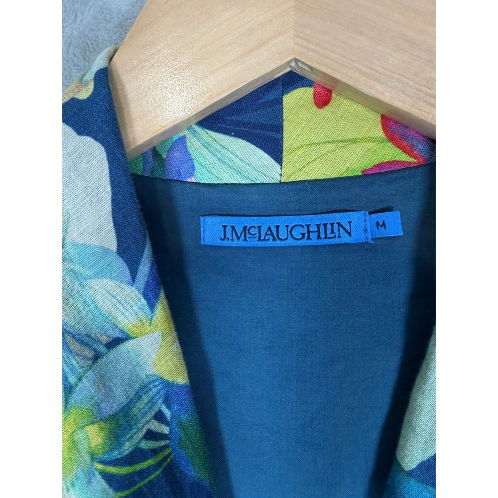J.McLaughlin Mirimar Maxi Dress M Blue Floral Linen Blend Sleeveless Faux Wrap - Picture 4 of 11